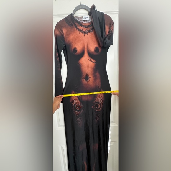 Jean Paul Gautier The Long Ebony Body Tattoo Dress Dark Nude Size S - Picture 5 of 16